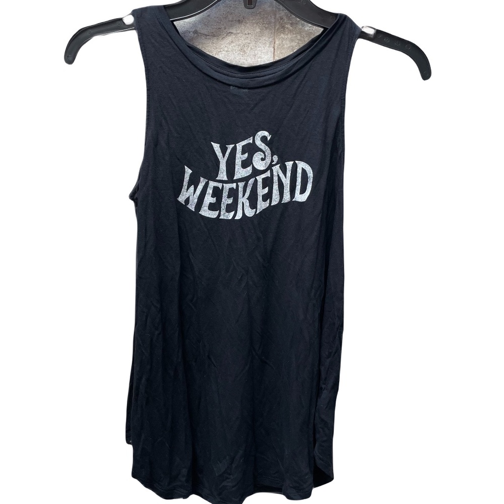 ❤️ OLD NAVY BLACK YES WEEKEND BLACK GRAPHIC TANK TOP SIZE XS